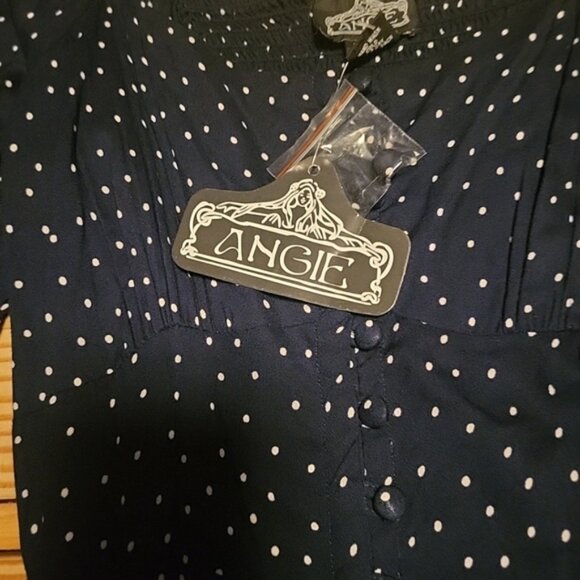 Angie Navy Blue Polka Dot Dress Long Sleeve Mid Length NWT Summer Spring Casual - Picture 3 of 9